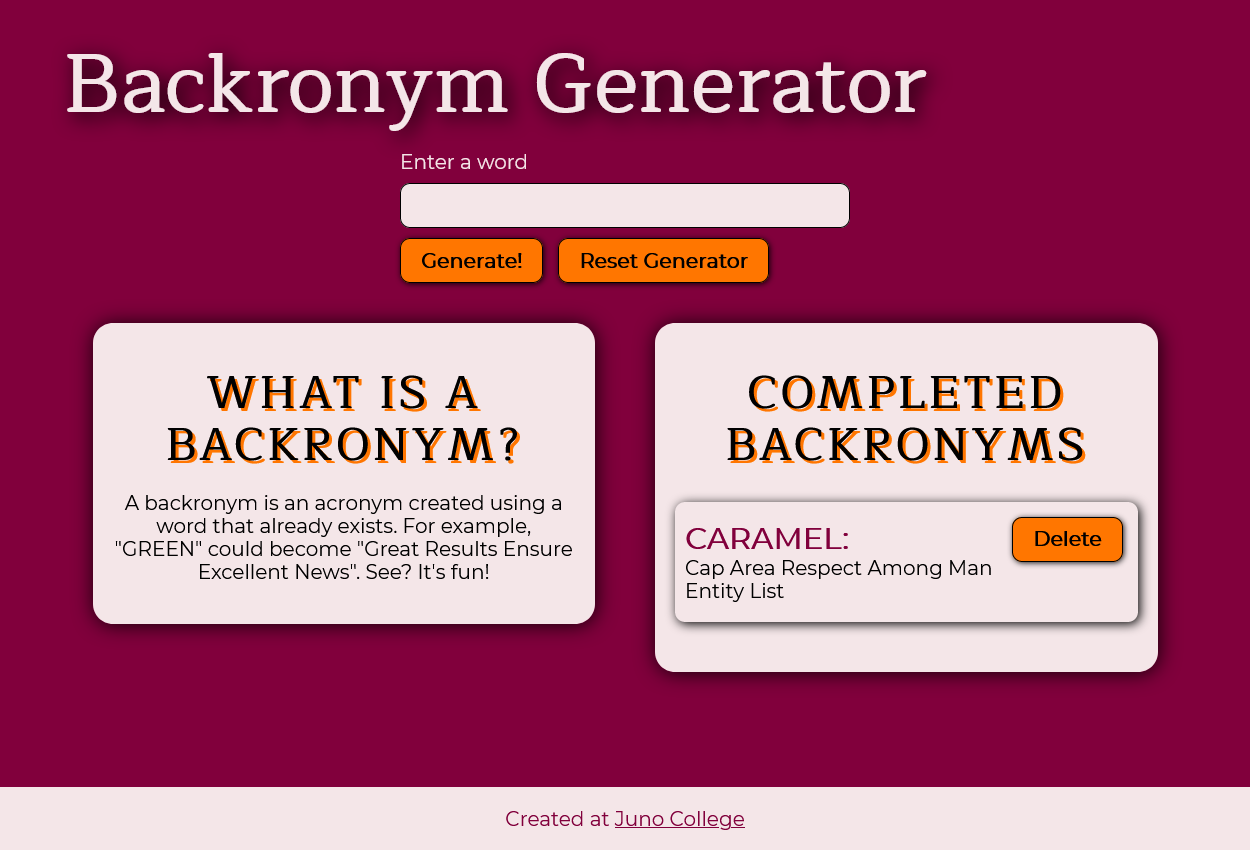 sceenshot of backcronym generator