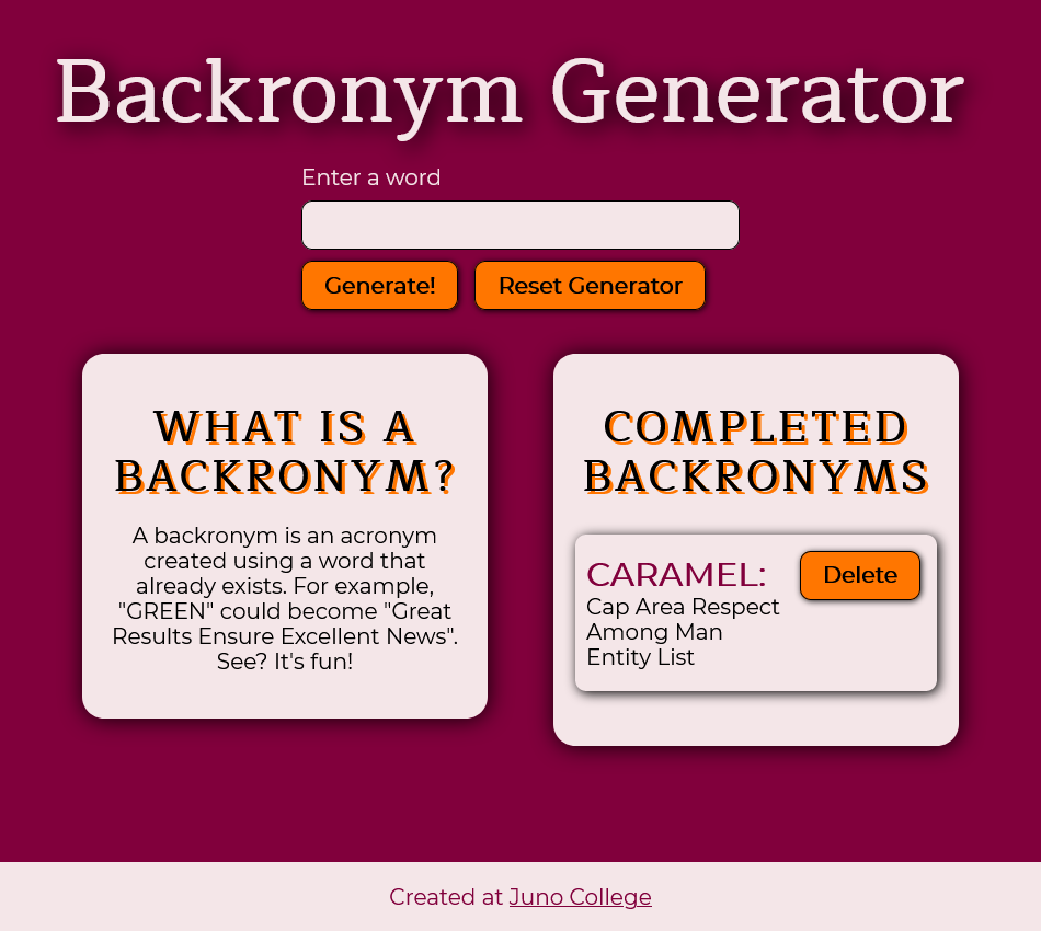 sceenshot of backcronym generator