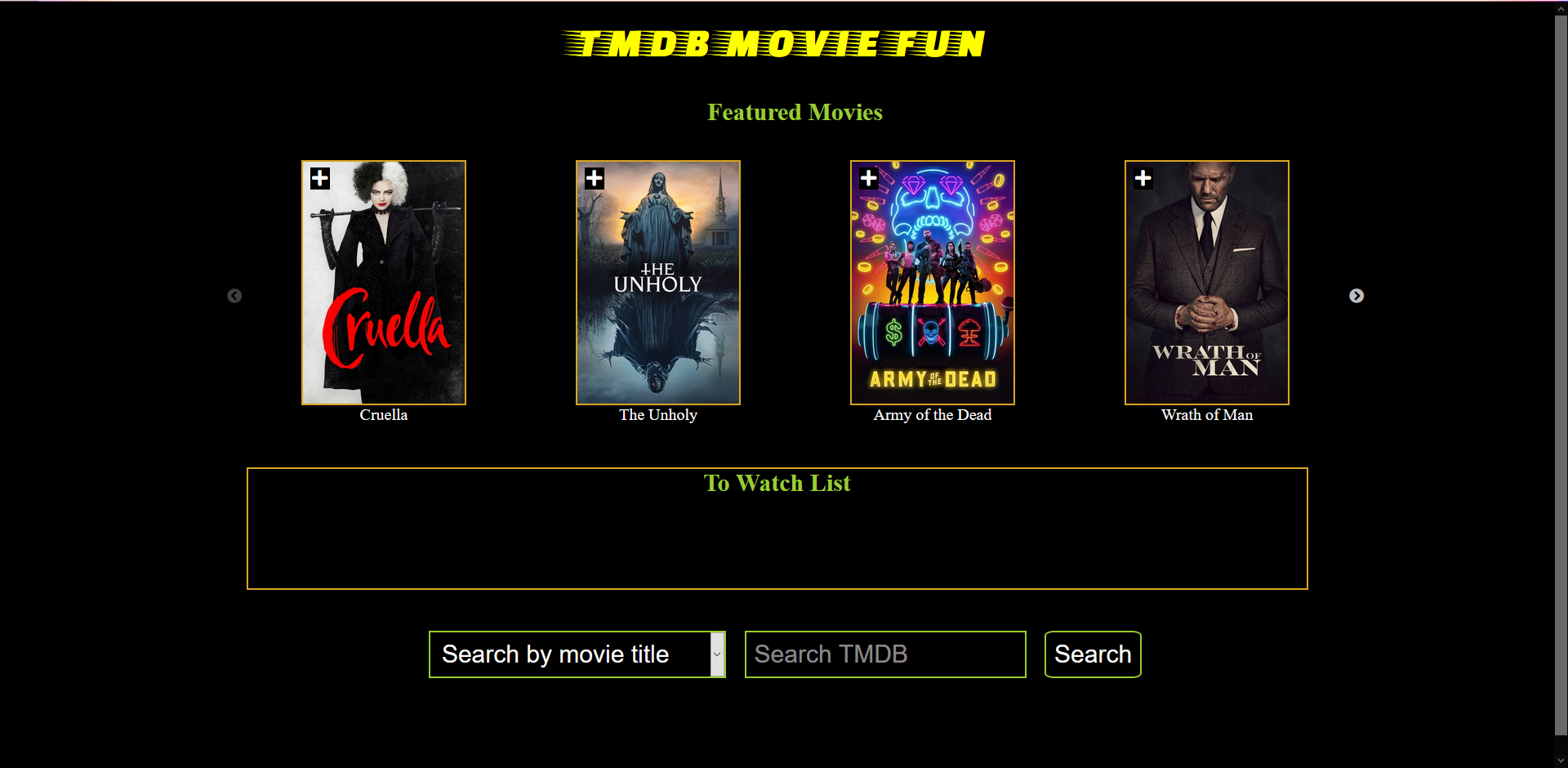 sceenshot of TMDB movie fun